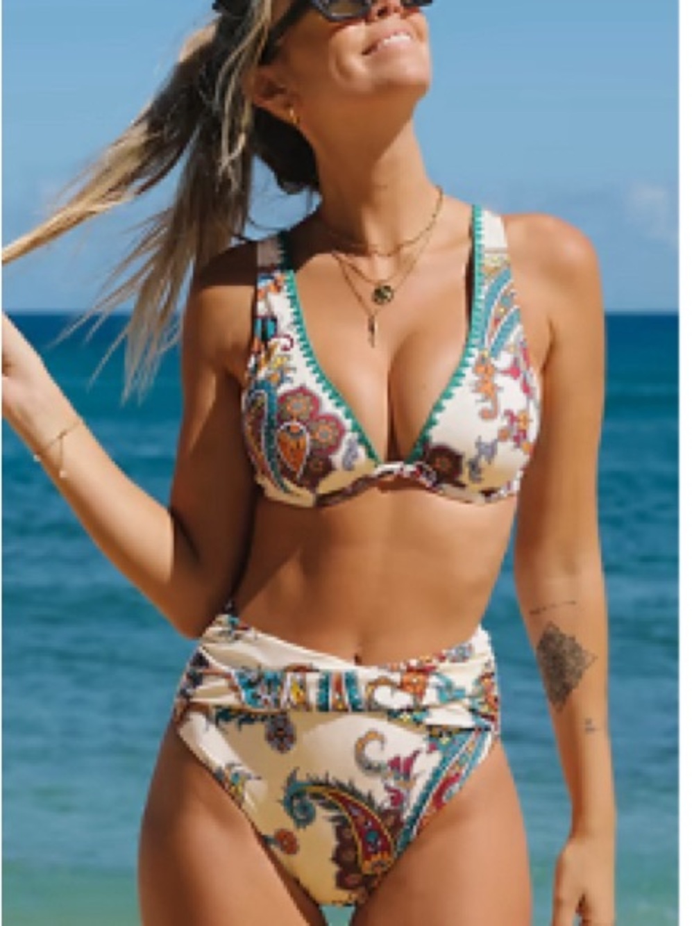 Cupshe Cream Paisley Underwire High-Waist Bikini